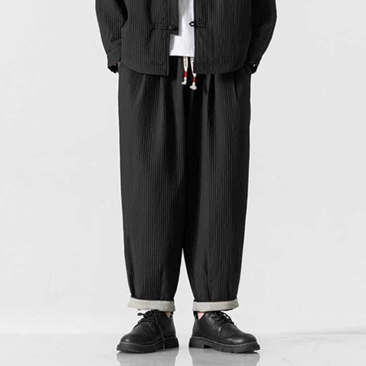 Pantaloni harem da uomo alla caviglia con coulisse e tasche, tinta unita , Buddha Stones Fall - image 31