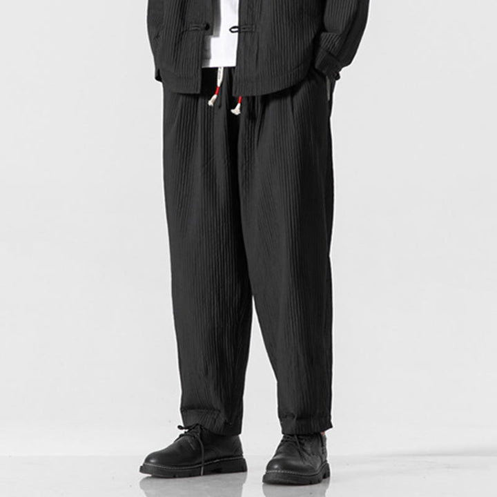 Pantaloni harem da uomo alla caviglia con coulisse e tasche, tinta unita , Buddha Stones Fall - image 25
