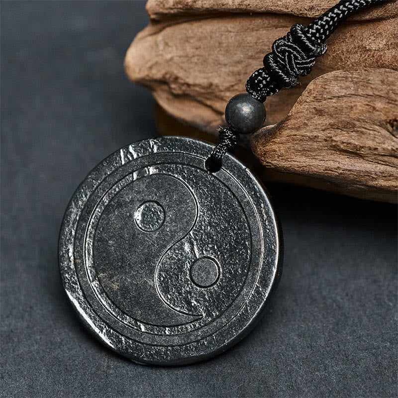 Collana con ciondolo di protezione Yin Yang in pietra di shungite naturale autentica Buddha Stones - image 3
