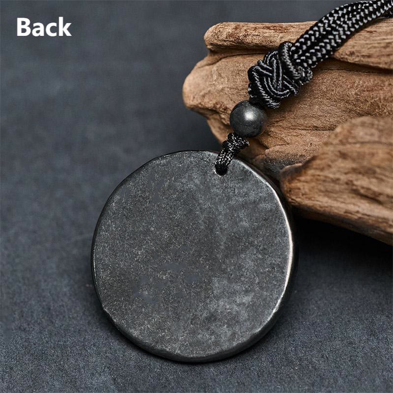 Collana con ciondolo di protezione in pietra di shungite autentica con design rotondo a forma di stella di luna Buddha Stones - image 8