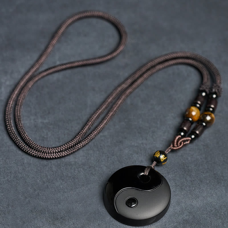 Collana con ciondolo in ossidiana nera con simbolo Yin Yang Buddha Stones Om Mani Padme Hum e forza - image 6