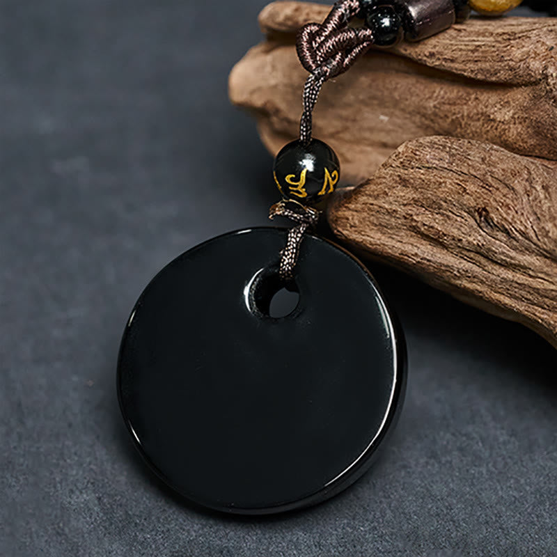 Collana con ciondolo in ossidiana nera con simbolo Yin Yang Buddha Stones Om Mani Padme Hum e forza - image 4