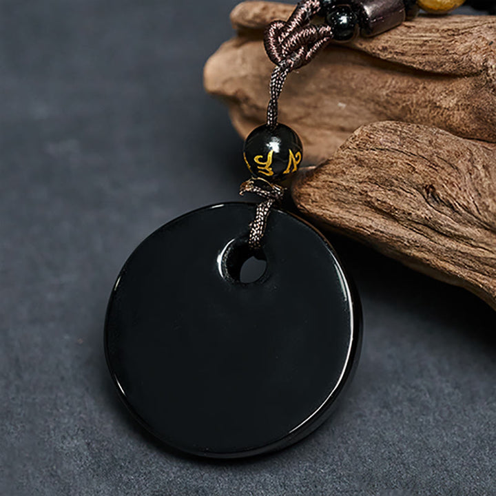 Collana con ciondolo in ossidiana nera con simbolo Yin Yang Buddha Stones Om Mani Padme Hum e forza - image 4