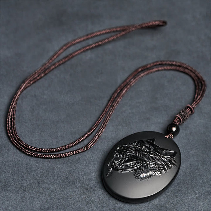 Collana con ciondolo a forma di testa di lupo in ossidiana nera naturale Buddha Stones e forza - image 7