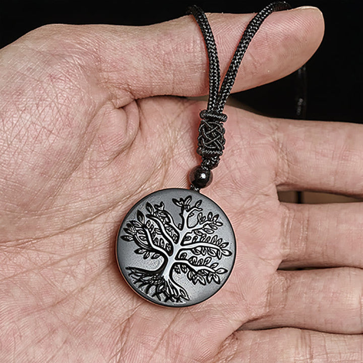 Collana con ciondolo in ossidiana nera con motivo naturale dell'albero della vita Buddha Stones - image 4