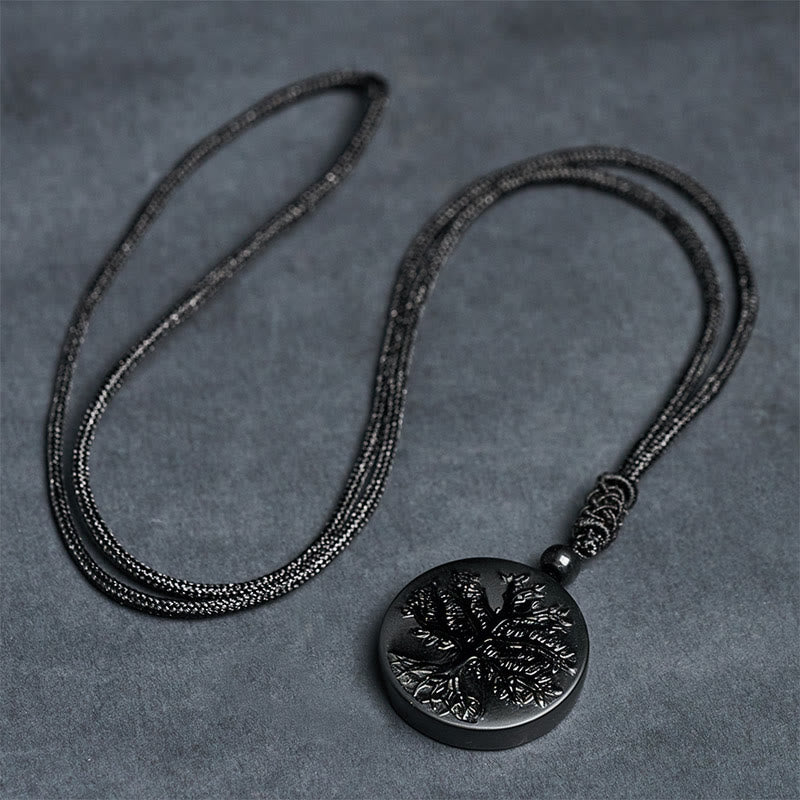 Collana con ciondolo in ossidiana nera con motivo naturale dell'albero della vita Buddha Stones - image 5
