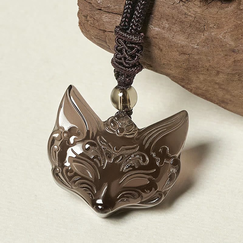 Collana con ciondolo in ossidiana di ghiaccio e ossidiana lucida color argento con design a forma di volpe Buddha Stones in rilievo - Ossidiana di ghiaccio (dimensioni del ciondolo: 29*31 mm) - image 9