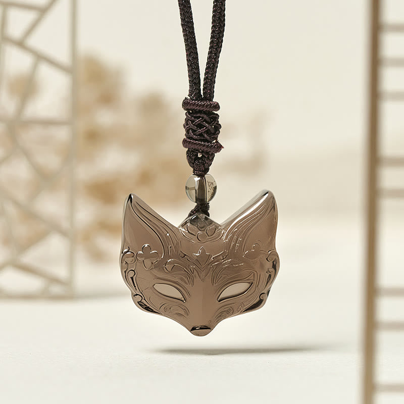 Collana con ciondolo in ossidiana di ghiaccio e ossidiana lucida color argento con design a forma di volpe Buddha Stones in rilievo - image 11