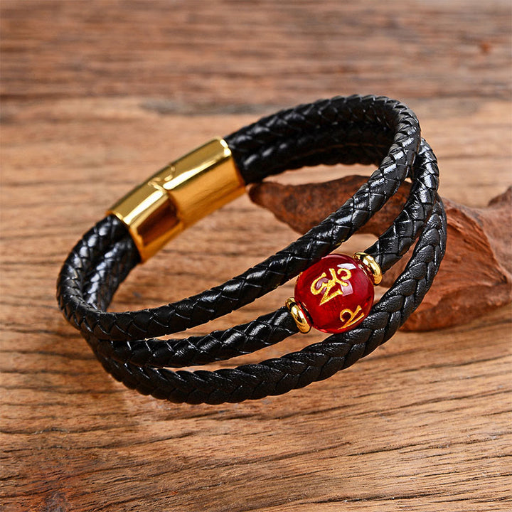 Bracciale in pelle intrecciata con perline multicolori, ametista e lazurite, con sei vere parole, Buddha Stones - Red Liuli&Om Mani Padme Hum - 18-22 cm - image 8