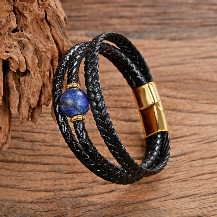 Bracciale in pelle intrecciata con perline multicolori, ametista e lazurite, con sei vere parole, Buddha Stones - Lazurite - 18-22 cm - image 12