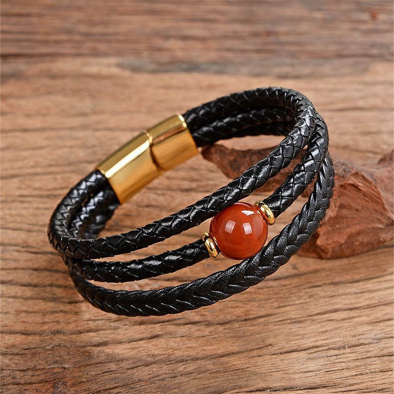 Bracciale in pelle intrecciata con perline multicolori, ametista e lazurite, con sei vere parole, Buddha Stones - Agata rossa - 18-22 cm - image 16