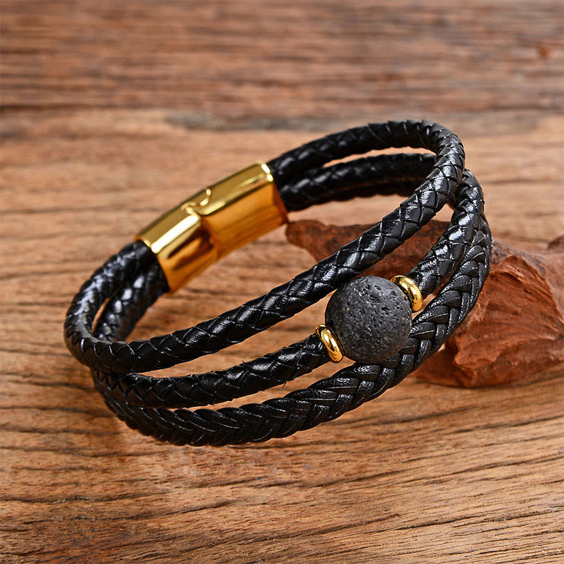 Bracciale in pelle intrecciata con perline multicolori, ametista e lazurite, con sei vere parole, Buddha Stones - Roccia lavica - 18-22 cm - image 23