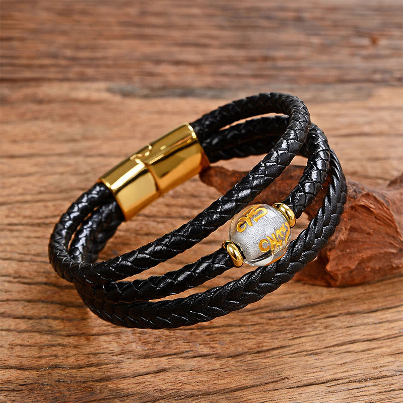 Bracciale in pelle intrecciata con perline multicolori, ametista e lazurite, con sei vere parole, Buddha Stones - White Liuli&Om Mani Padme Hum - 18-22 cm - image 6