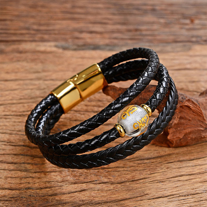 Bracciale in pelle intrecciata con perline multicolori, ametista e lazurite, con sei vere parole, Buddha Stones - White Liuli&Om Mani Padme Hum - 18-22 cm - image 6