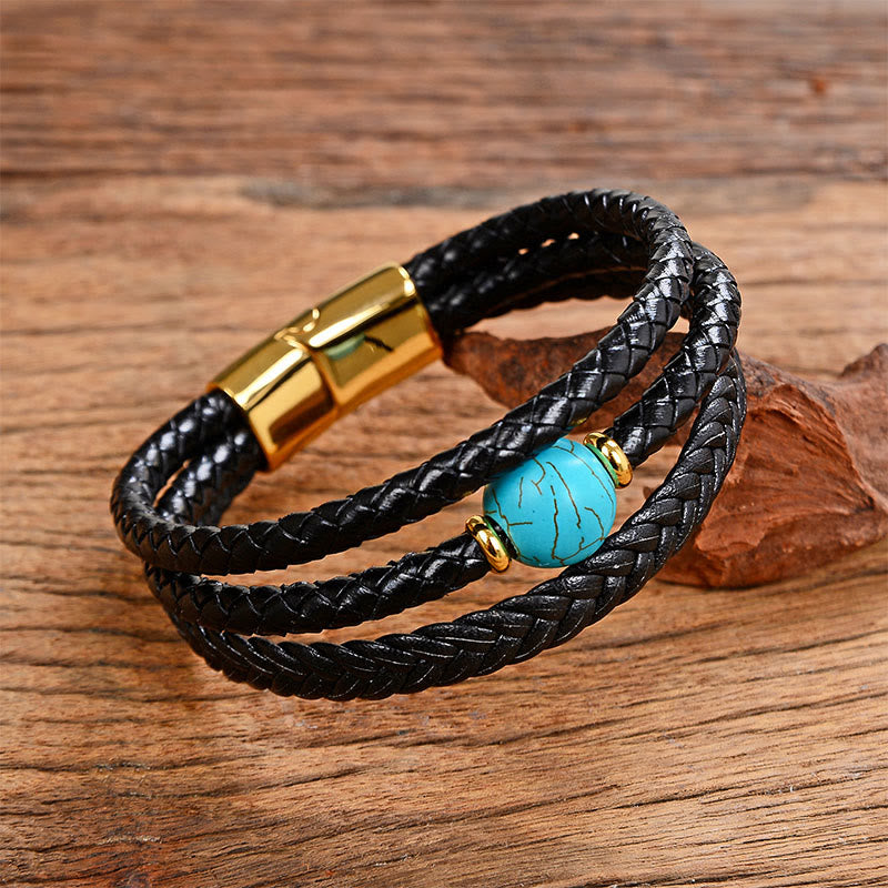 Bracciale in pelle intrecciata con perline multicolori, ametista e lazurite, con sei vere parole, Buddha Stones - Turchese - 18-22 cm - image 21