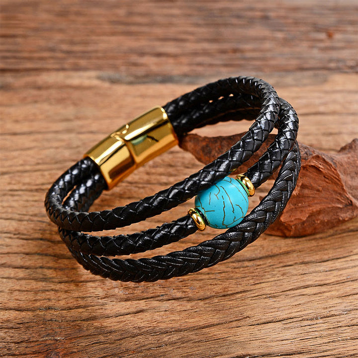 Bracciale in pelle intrecciata con perline multicolori, ametista e lazurite, con sei vere parole, Buddha Stones - Turchese - 18-22 cm - image 21