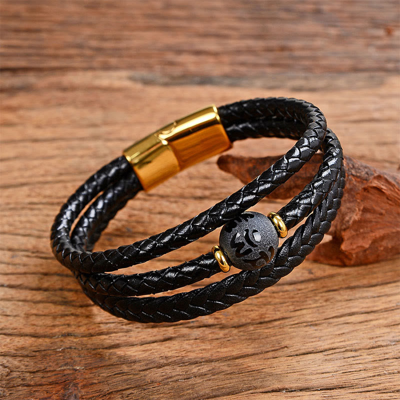 Bracciale in pelle intrecciata con perline multicolori, ametista e lazurite, con sei vere parole, Buddha Stones - Matte Liuli&Om Mani Padme Hum - 18-22 cm - image 11