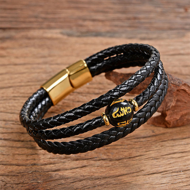 Bracciale in pelle intrecciata con perline multicolori, ametista e lazurite, con sei vere parole, Buddha Stones - Onice nero e Om Mani Padme Hum - 18-22 cm - image 9