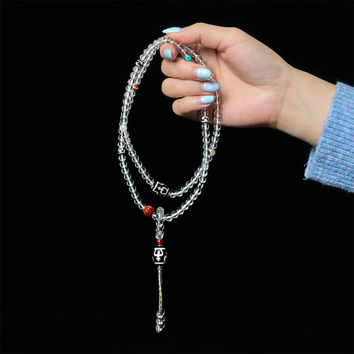 Buddha Stones 108 perline Liuli Crystal Dzi Bead Agata Blessing Nappa Mala - image 7