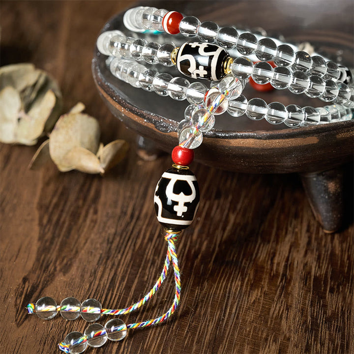 Buddha Stones 108 perline Liuli Crystal Dzi Bead Agata Blessing Nappa Mala - image 4