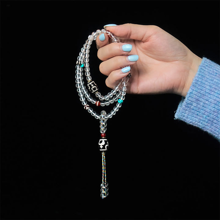 Buddha Stones 108 perline Liuli Crystal Dzi Bead Agata Blessing Nappa Mala - image 8