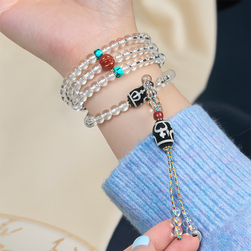 Buddha Stones 108 perline Liuli Crystal Dzi Bead Agata Blessing Nappa Mala - image 9