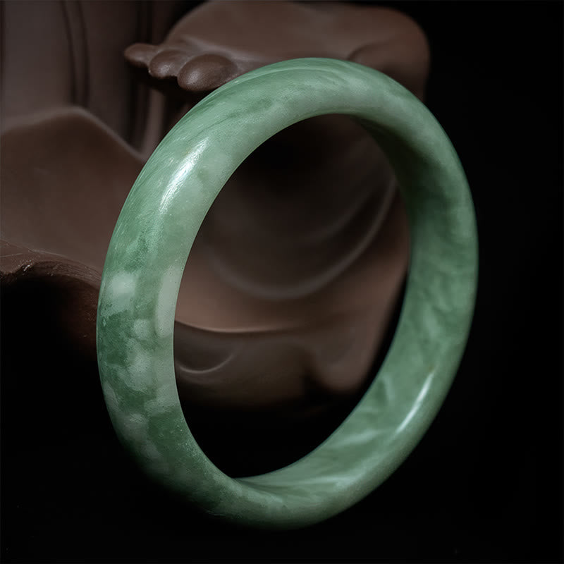 Bracciale rigido con polsino in giada naturale Buddha Stones, design semplice, prosperità - 62 millimetri - image 0