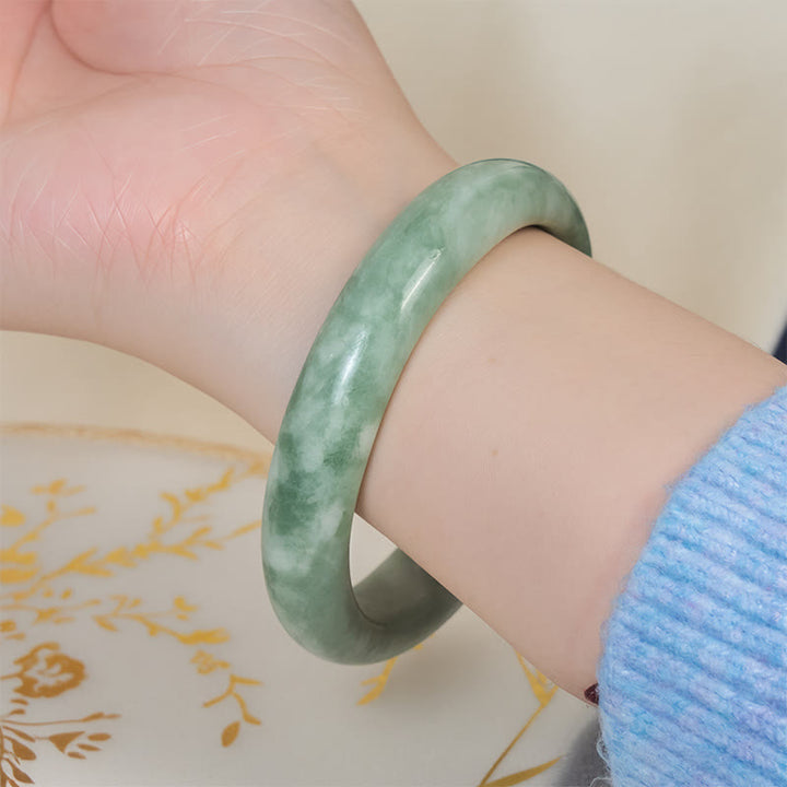 Bracciale rigido con polsino in giada naturale Buddha Stones, design semplice, prosperità - image 4
