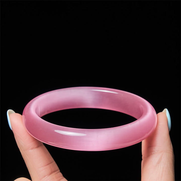 Bracciale rigido Buddha Stones pietra rosa occhio di gatto e ciondolo Peace Love - Occhio di gatto rosa (Supporto ♥ Amore) - 62 millimetri - image 0
