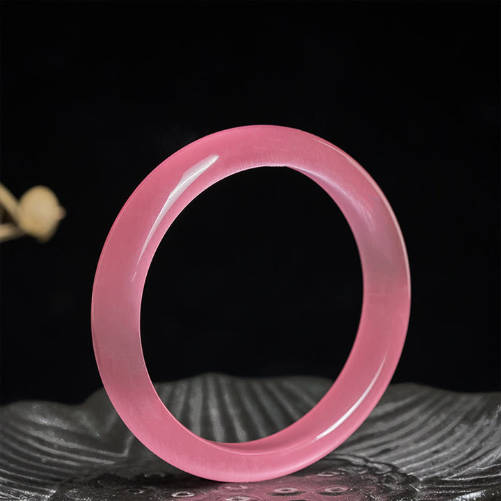 Bracciale rigido Buddha Stones pietra rosa occhio di gatto e ciondolo Peace Love - image 2