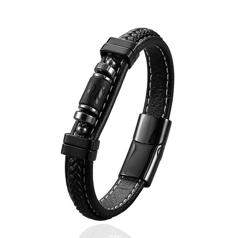 Bracciale di protezione dell'equilibrio in acciaio al titanio, pelle e onice nero con simbolo del drago , Buddha Stones Om Mani Padme Hum - image 11