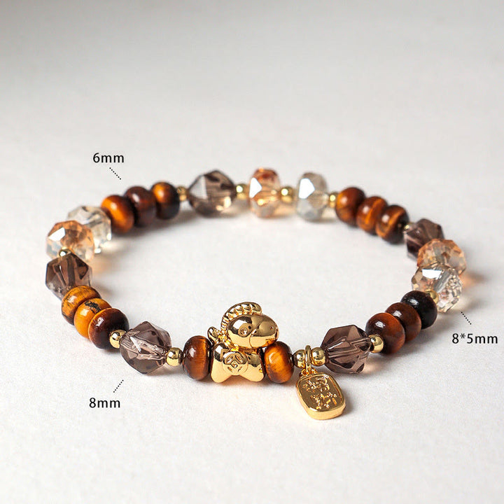 Braccialetto Buddha Stones Tiger Eye Ice Ossidiana Pearl Year of the Horse Lucky Fortune Prosperity - Ossidiana ghiacciata occhio di tigre (circonferenza polso: 14-15 cm) - image 11
