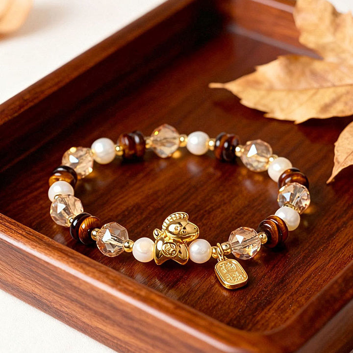 Braccialetto Buddha Stones Tiger Eye Ice Ossidiana Pearl Year of the Horse Lucky Fortune Prosperity - Perla occhio di tigre (circonferenza polso: 14-15 cm) - image 18