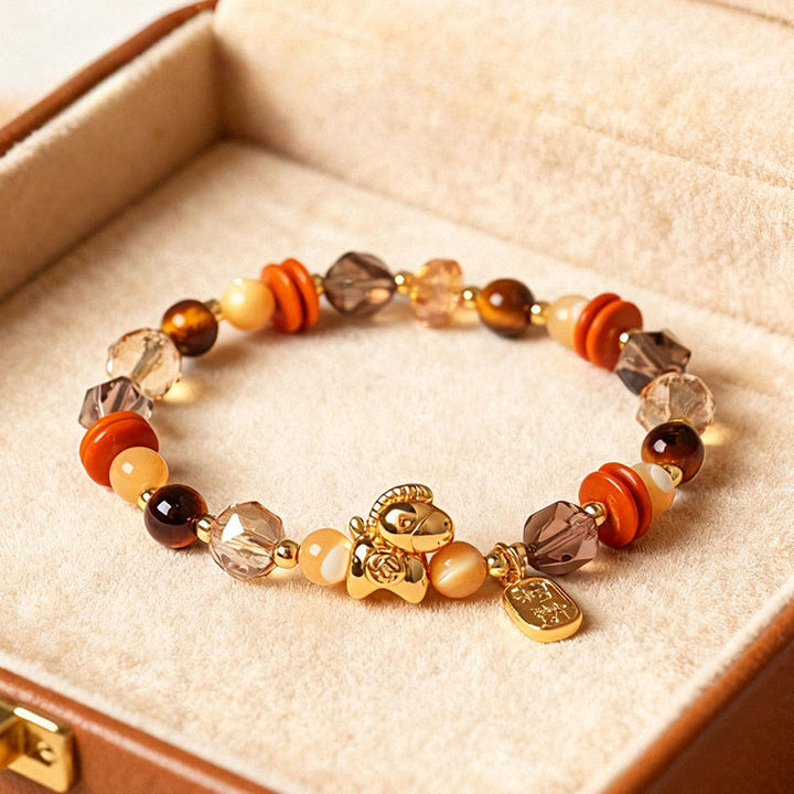 Braccialetto Buddha Stones Tiger Eye Ice Ossidiana Pearl Year of the Horse Lucky Fortune Prosperity - Vongola a ferro di cavallo con occhio di tigre (circonferenza del polso: 14-15 cm) - image 0