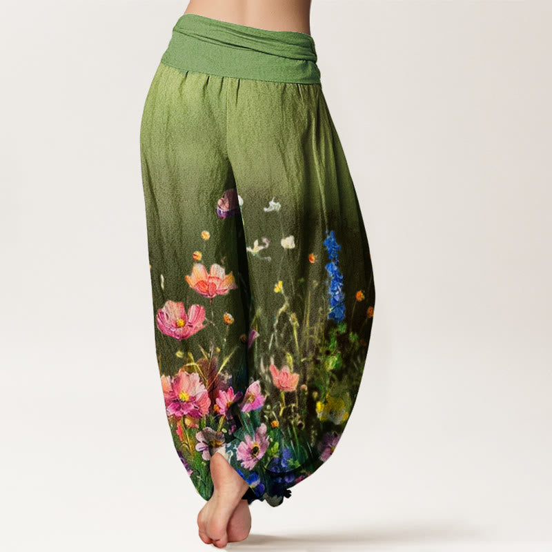 Pantaloni harem da donna con elastico in vita, in cotone, casual, stile acquerello, motivo floreale, motivo Buddha Stones - image 5