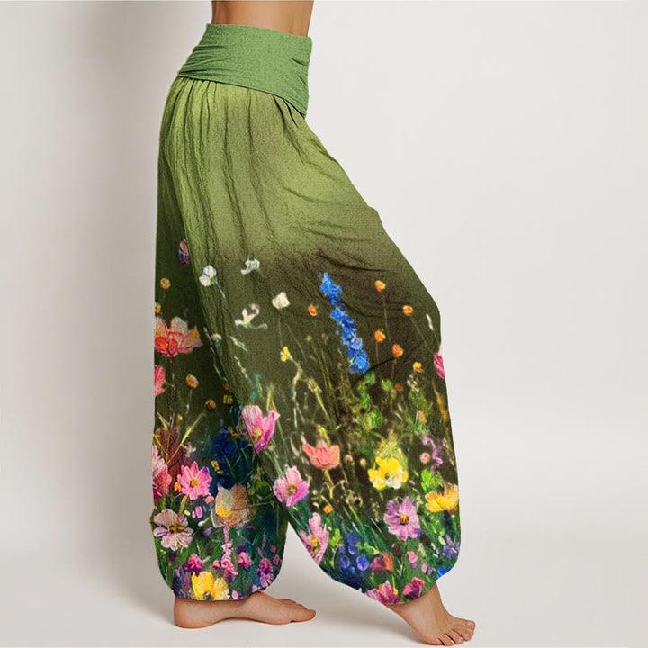 Pantaloni harem da donna con elastico in vita, in cotone, casual, stile acquerello, motivo floreale, motivo Buddha Stones - image 6