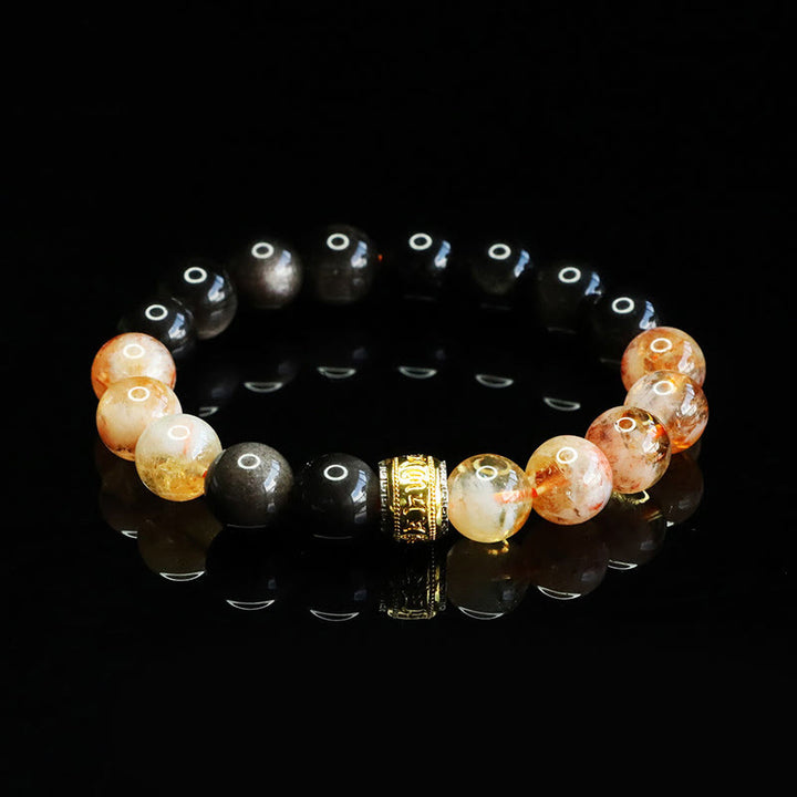 Braccialetto di protezione in ossidiana e citrino con Buddha Stones Om Mani Padme Hum e argento lucido - image 4