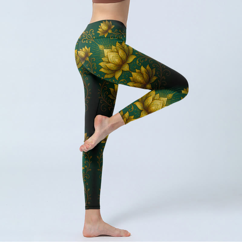Leggings da palestra con stampa motivo Buddha Stones Golden Lotus, pantaloni da yoga da donna - image 3