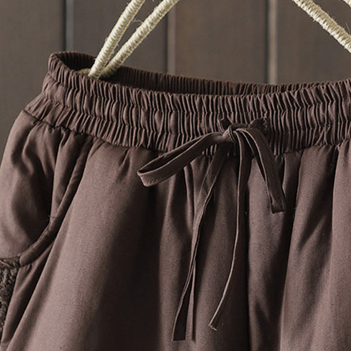 Pantaloni da donna spessi in cotone e poliestere con ricamo, motivo floreale con Buddha Stones tasche - image 2