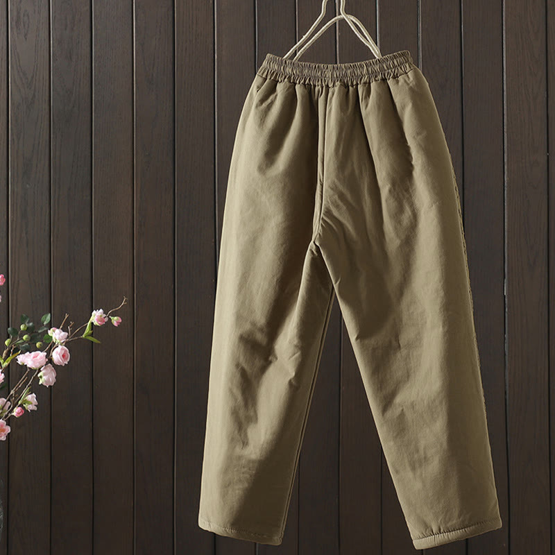 Pantaloni da donna spessi in cotone e poliestere con ricamo, motivo floreale con Buddha Stones tasche - image 7