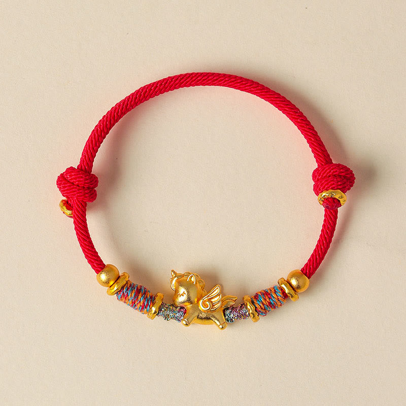 Braccialetto di protezione in corda intrecciata placcato oro con Buddha Stones Anno del Cavallo in argento sterling 999 - image 10