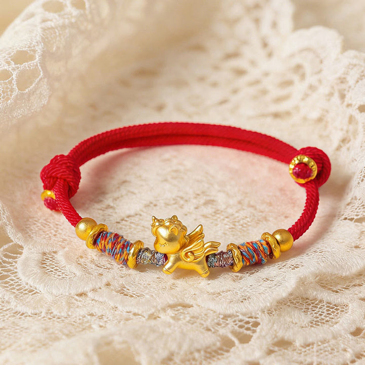 Braccialetto di protezione in corda intrecciata placcato oro con Buddha Stones Anno del Cavallo in argento sterling 999 - image 11