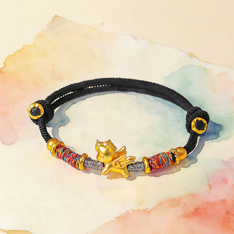 Braccialetto di protezione in corda intrecciata placcato oro con Buddha Stones Anno del Cavallo in argento sterling 999 - image 17