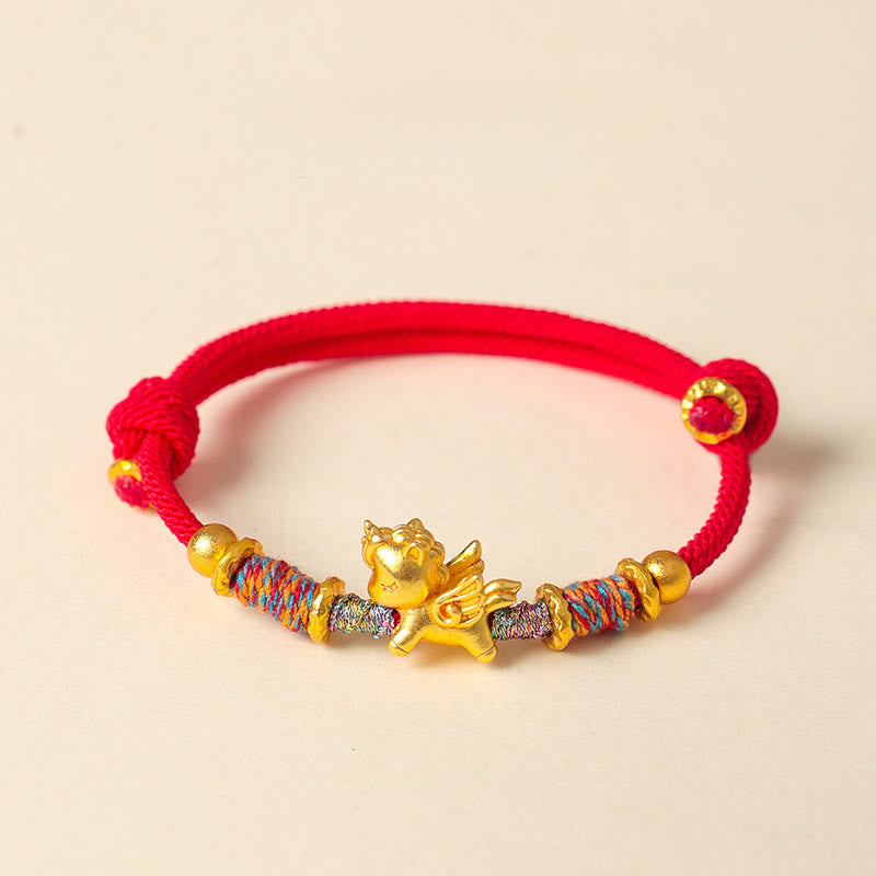Braccialetto di protezione in corda intrecciata placcato oro con Buddha Stones Anno del Cavallo in argento sterling 999 - Corda rossa (circonferenza del polso: 15-18 cm) - image 9