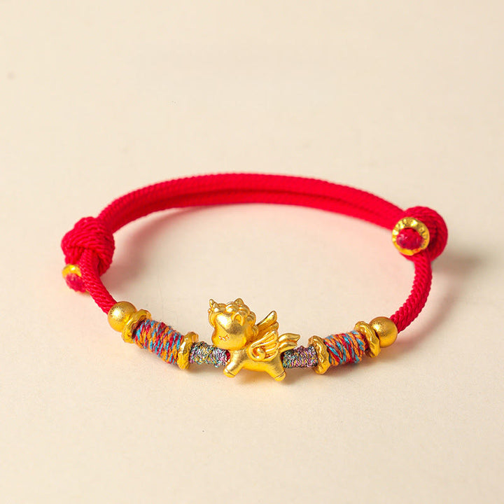 Braccialetto di protezione in corda intrecciata placcato oro con Buddha Stones Anno del Cavallo in argento sterling 999 - Corda rossa (circonferenza del polso: 15-18 cm) - image 9