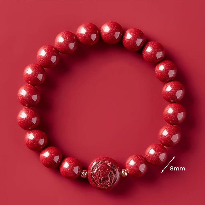 Braccialetto di benedizione pacifica in cinabro intagliato con Buddha Stones, zodiaco cinese, anno del cavallo - 8mm Ox - image 29