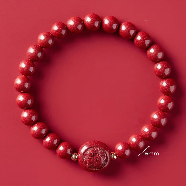 Braccialetto di benedizione pacifica in cinabro intagliato con Buddha Stones, zodiaco cinese, anno del cavallo - Ratto da 6 mm - image 14