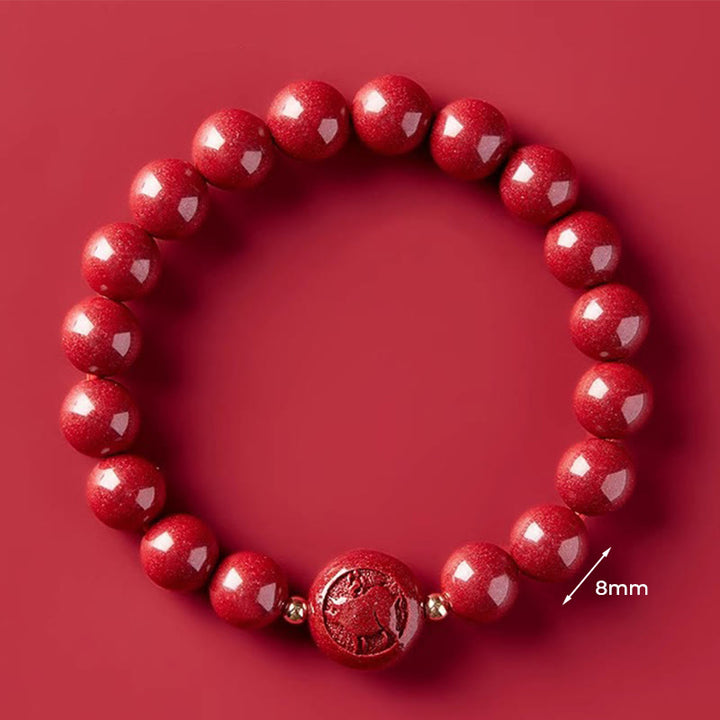 Braccialetto di benedizione pacifica in cinabro intagliato con Buddha Stones, zodiaco cinese, anno del cavallo - Maiale da 8 mm - image 38