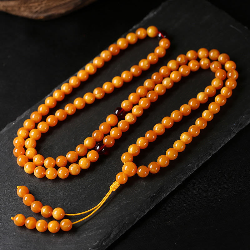 Mala con perline rotonde in ambra tibetana Buddha Stones - image 4