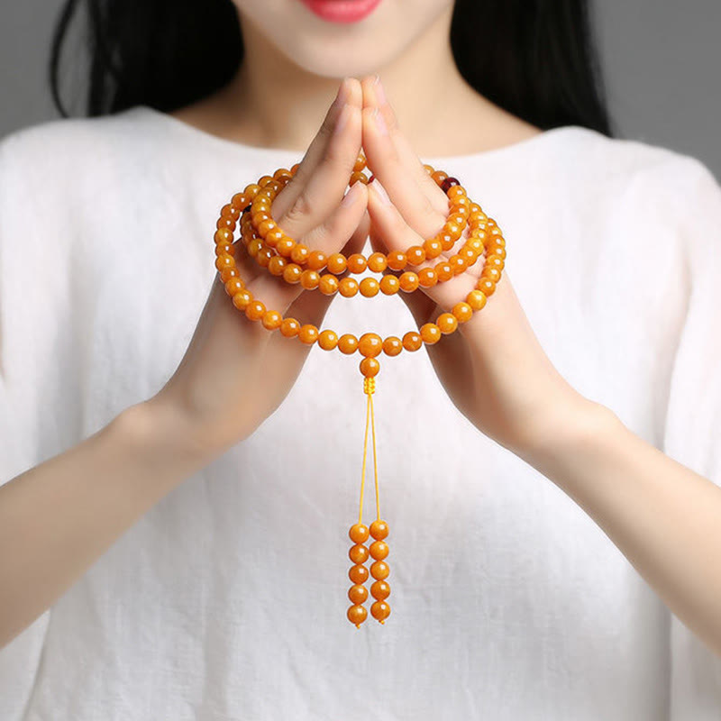 Mala con perline rotonde in ambra tibetana Buddha Stones - image 9